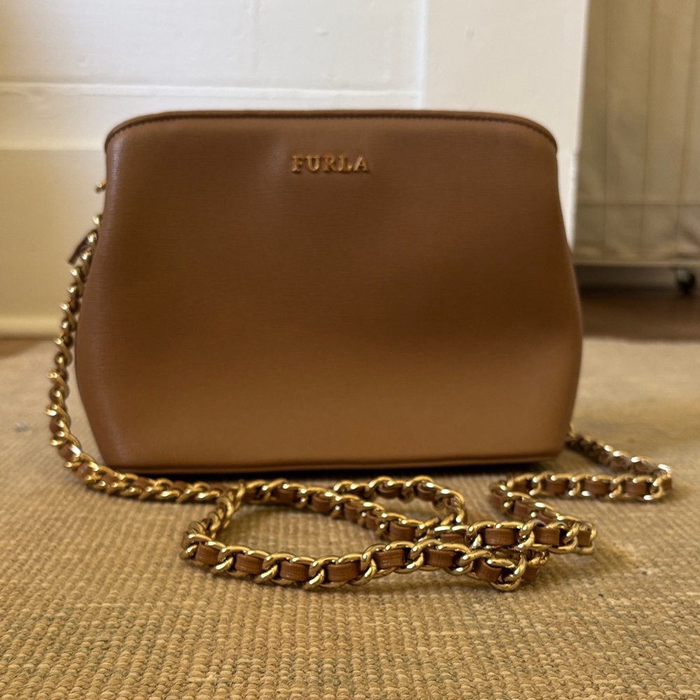 Furla Tan Crossbody Bag with Gold Chain